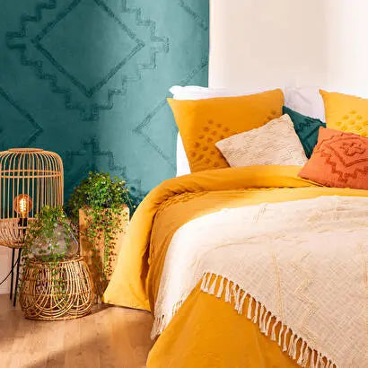 Jeté de Lit Beige en Coton Tufté Inca - 130x180 cm ZenPur