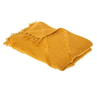 Jeté de lit Jaune Moutarde en Coton Tufté Inca - 130x180 cm ZenPur