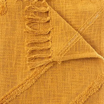 Jeté de lit Jaune Moutarde en Coton Tufté Inca - 130x180 cm ZenPur