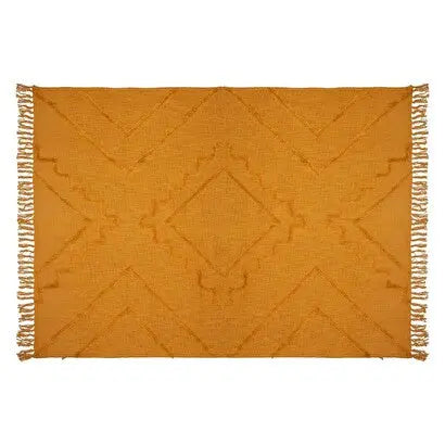 Jeté de lit Jaune Moutarde en Coton Tufté Inca - 130x180 cm ZenPur