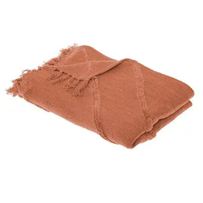 Jeté de Lit Rose Terracotta en Coton Tufté Inca - 130x180 cm ZenPur