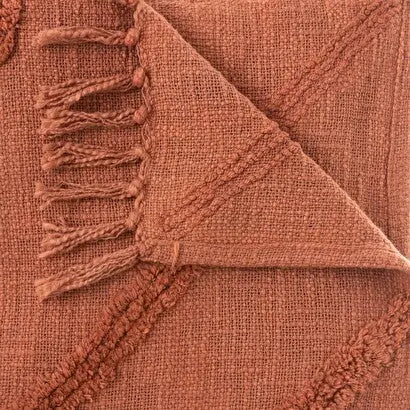 Jeté de Lit Rose Terracotta en Coton Tufté Inca - 130x180 cm ZenPur