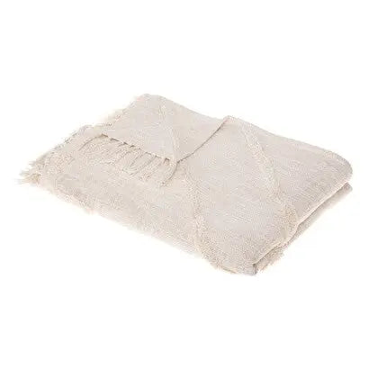 Jeté de Lit Blanc Ivoire en Coton Tufté Inca - 130x180 cm ZenPur