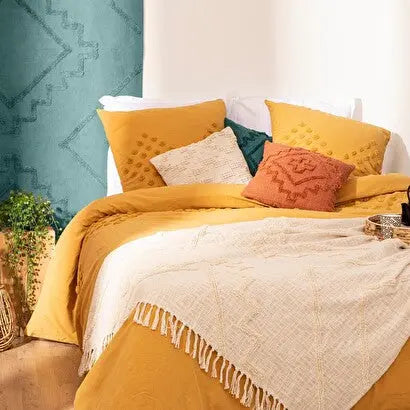 Jeté de Lit Blanc Ivoire en Coton Tufté Inca - 130x180 cm ZenPur