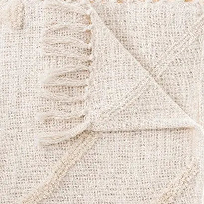 Jeté de Lit Blanc Ivoire en Coton Tufté Inca - 130x180 cm ZenPur