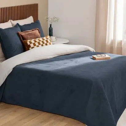 Dessus de lit et 2 taies d'oreiller Bleu Egéen Lilou - 260x240 cm ZenPur