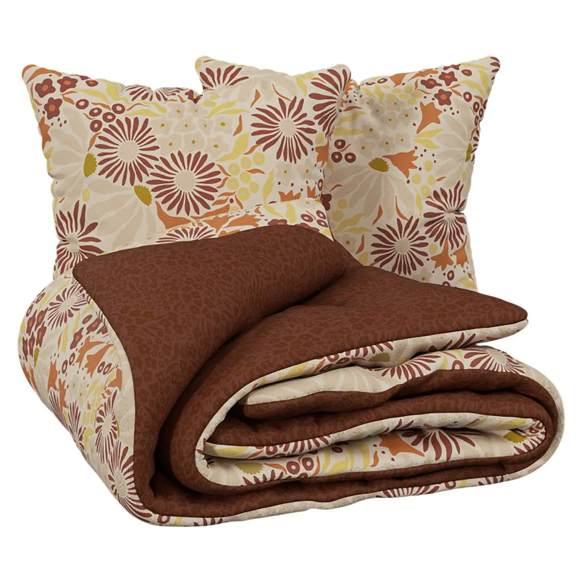 Parure de lit imprimée Marron Daisie - 240x220 cm ZenPur