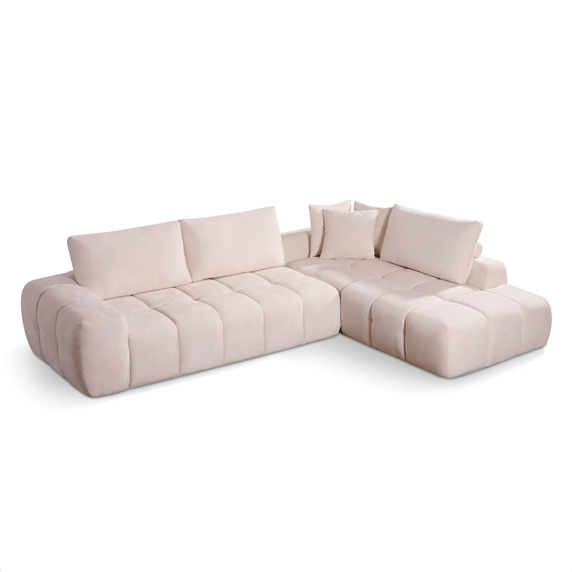 Canapé Compressé d'Angle Beige avec Méridienne Y215 - Ressorts Ensachés & Mousse Haute Densité ZenPur