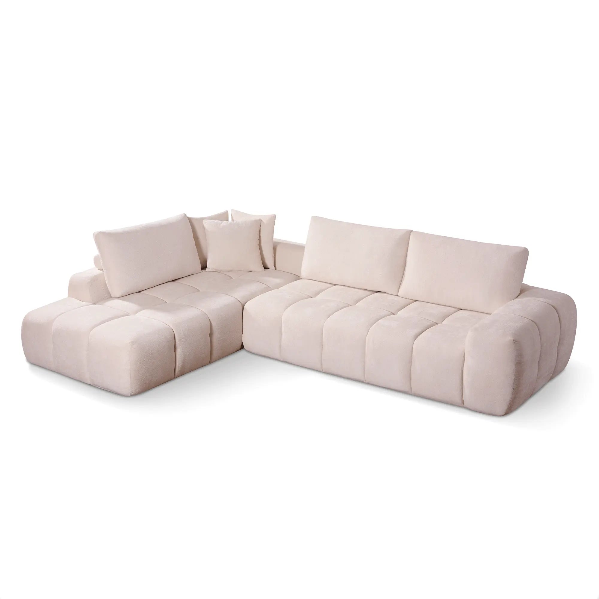 Canapé Compressé d'Angle Beige avec Méridienne Y215 - Ressorts Ensachés & Mousse Haute Densité ZenPur