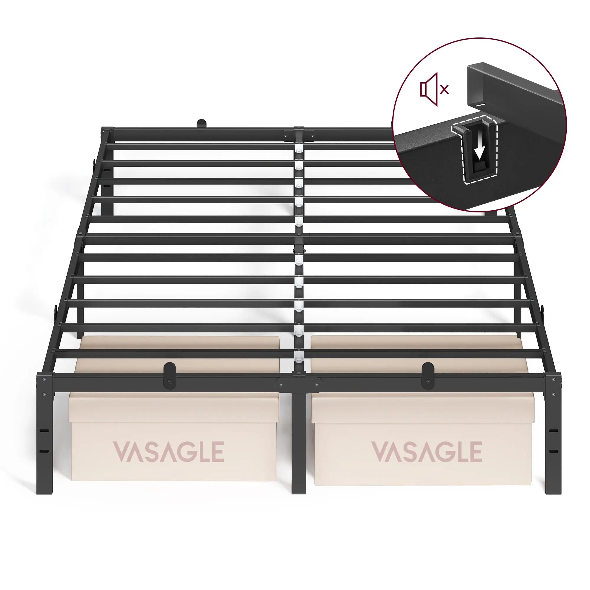 Cadre de lit 140x190cm VASAGLE avec Sommier métallique Noir ZenPur