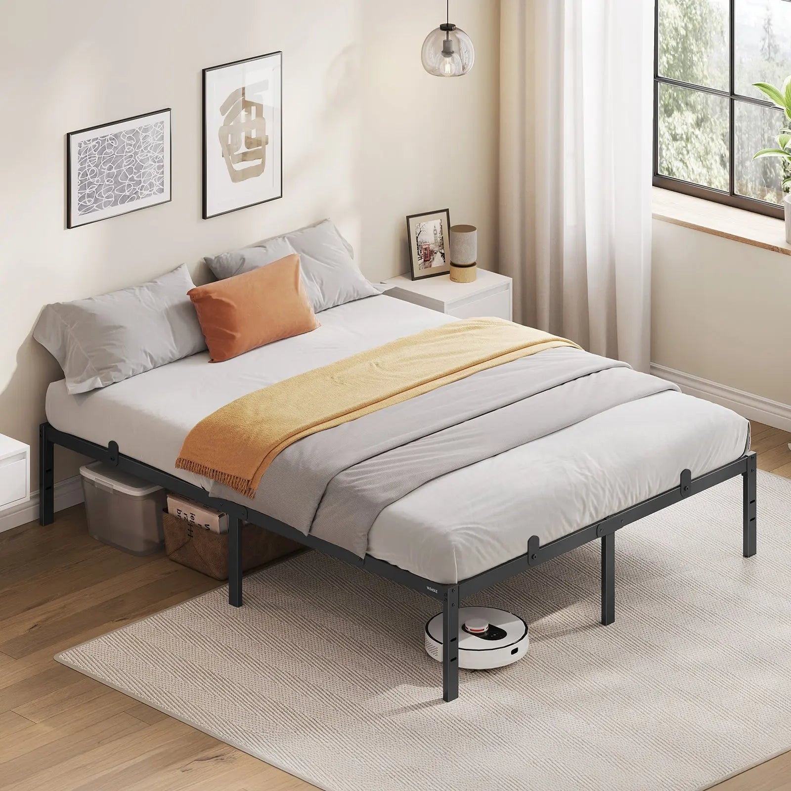 Cadre de lit 140x190cm VASAGLE avec Sommier métallique Noir ZenPur