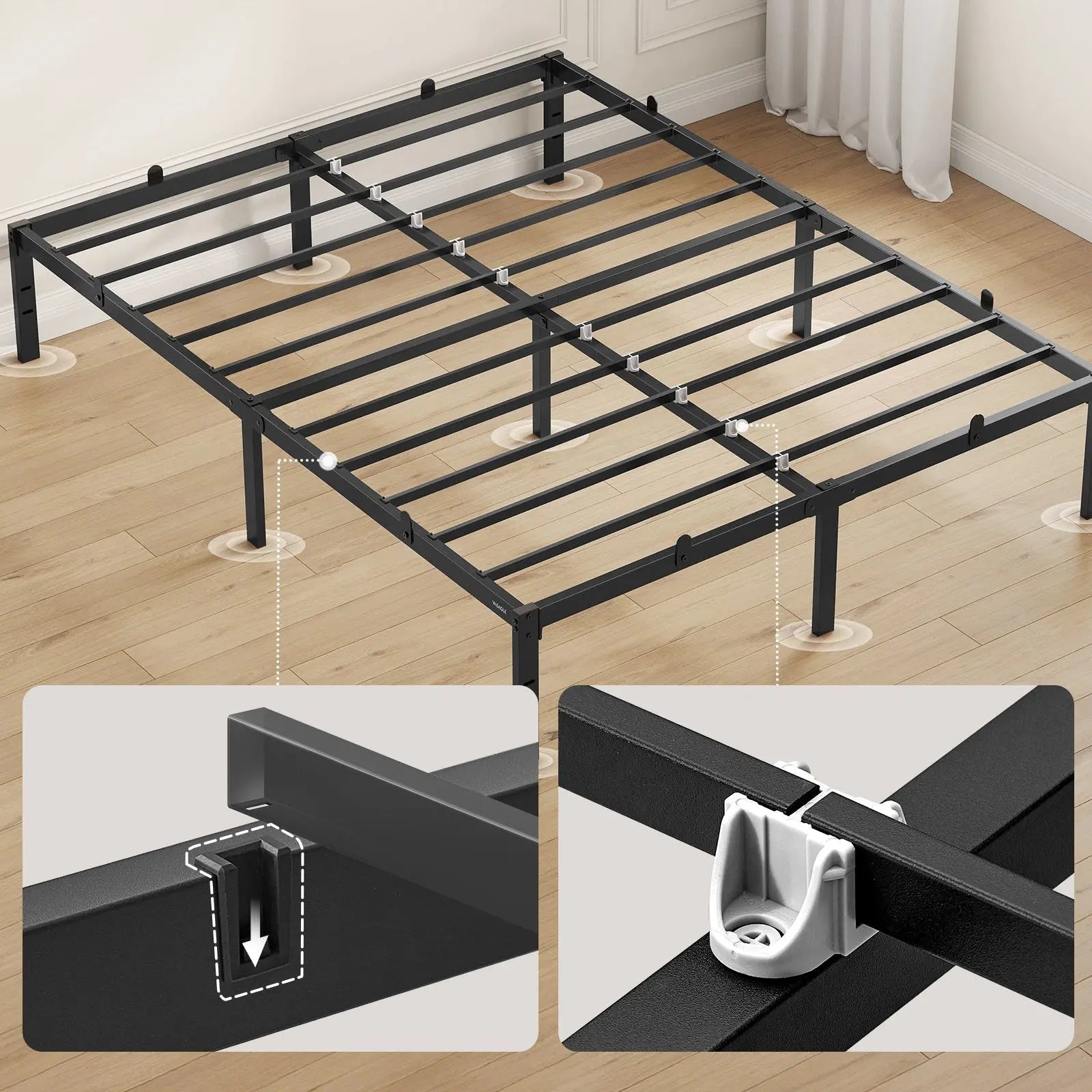 Cadre de lit 140x190cm VASAGLE avec Sommier métallique Noir ZenPur