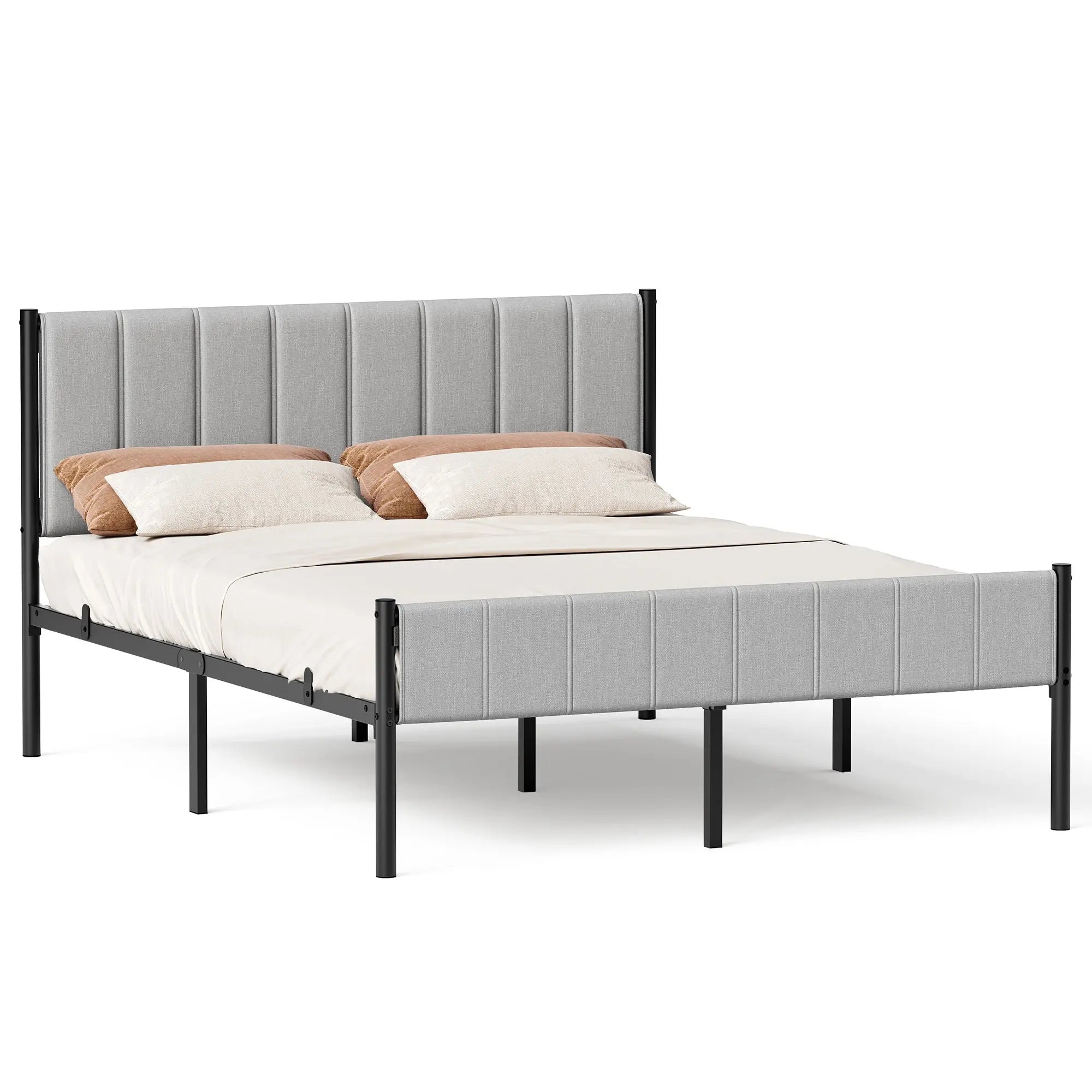 Lit Double 160x200 VASAGLE avec tête de lit rembourrée et sommier à lattes en acier ZenPur