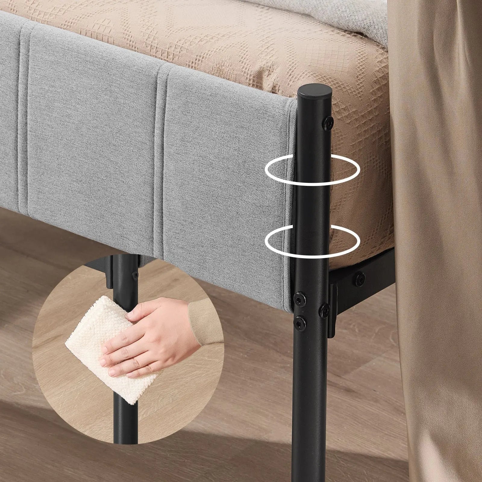 Lit Double 160x200 VASAGLE avec tête de lit rembourrée et sommier à lattes en acier ZenPur