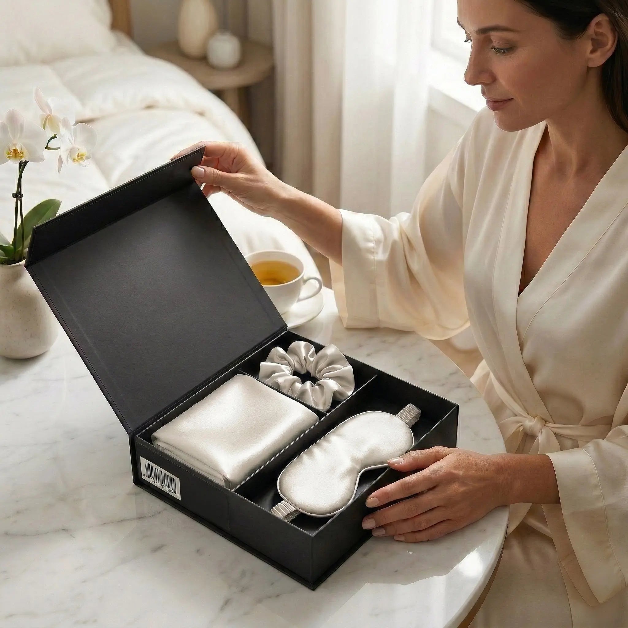 Coffret Cadeau en Soie - Taie d'Oreiller + Masque de Nuit + Chouchou - 100% Soie de Mûrier 22 Momme ZenPur