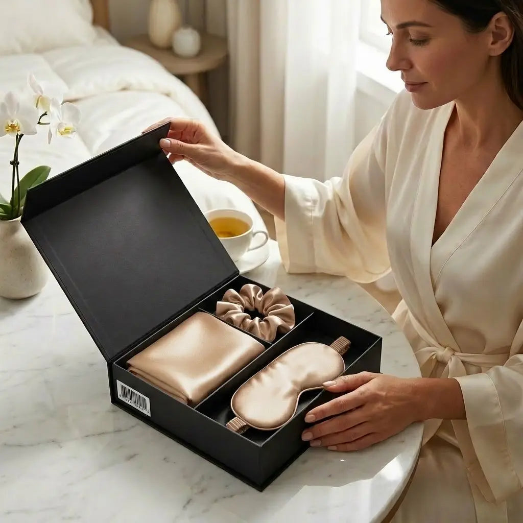 Coffret Cadeau en Soie - Taie d'Oreiller + Masque de Nuit + Chouchou - 100% Soie de Mûrier 22 Momme ZenPur
