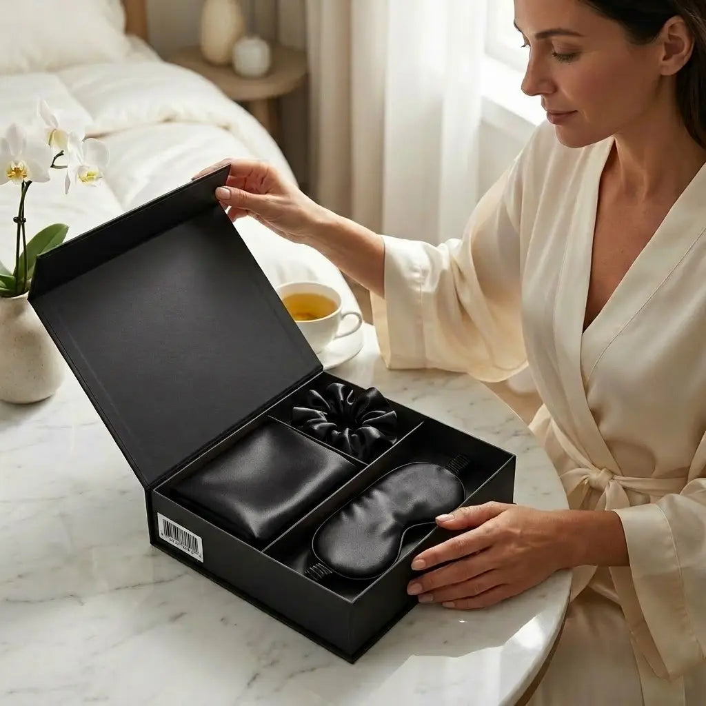 Coffret Cadeau en Soie - Taie d'Oreiller + Masque de Nuit + Chouchou - 100% Soie de Mûrier 22 Momme ZenPur