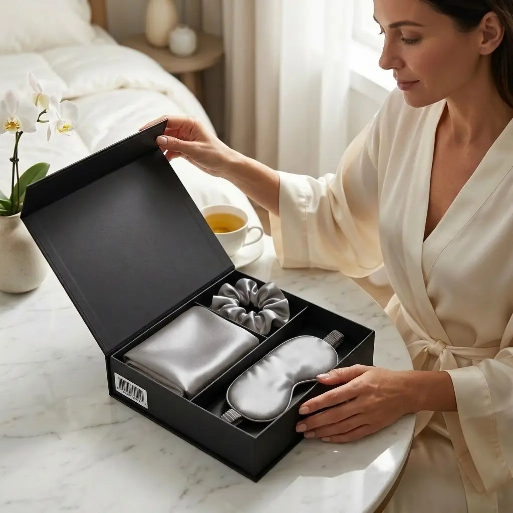 Coffret Cadeau en Soie - Taie d'Oreiller + Masque de Nuit + Chouchou - 100% Soie de Mûrier 22 Momme ZenPur