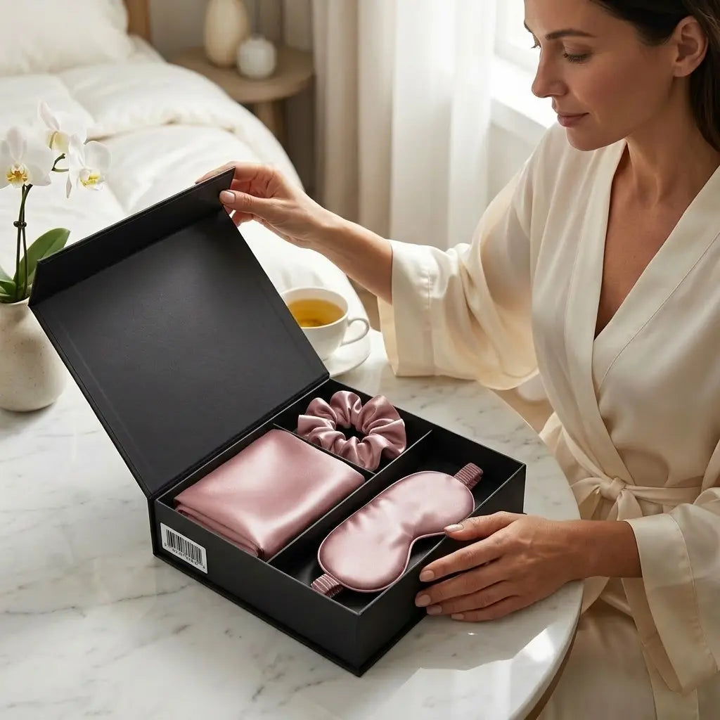Coffret Cadeau en Soie - Taie d'Oreiller + Masque de Nuit + Chouchou - 100% Soie de Mûrier 22 Momme ZenPur